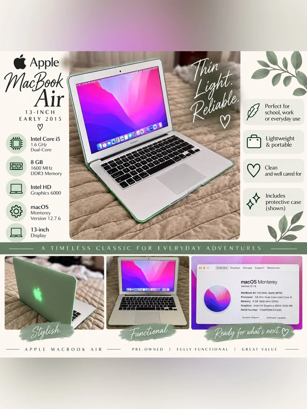 Apple MacBook Air Silver with Green Accent Case